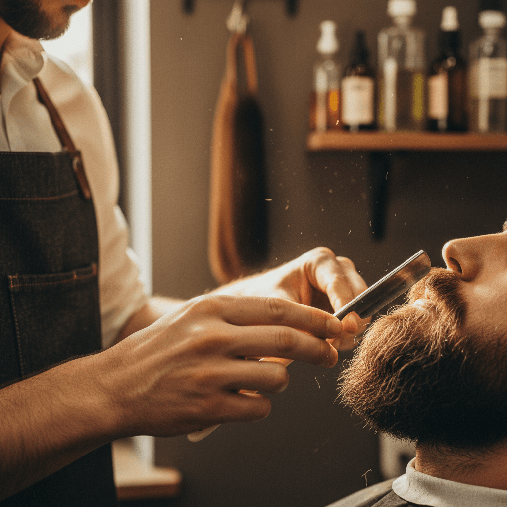 Serviço de barbearia com desenho de barba