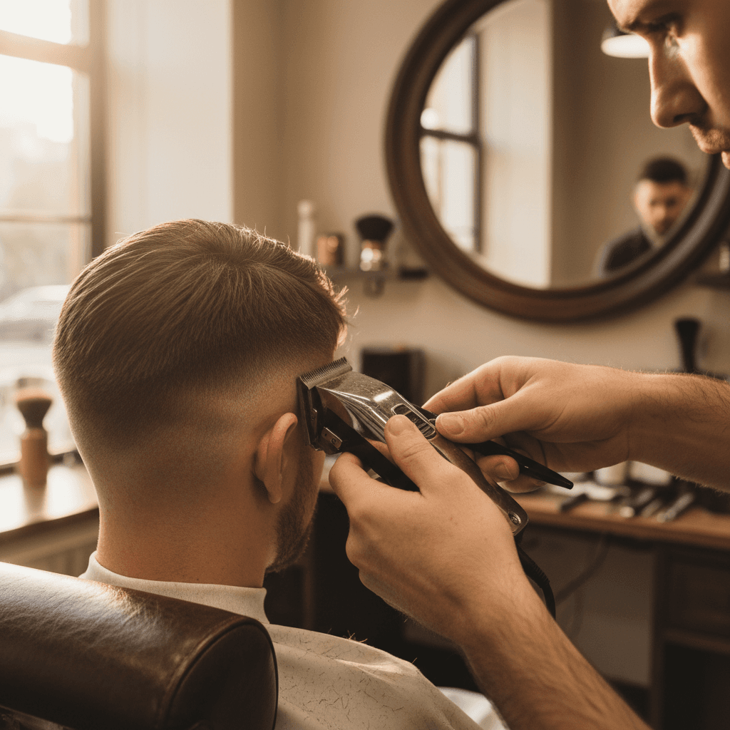 Acabamento detalhado e contorno em corte masculino