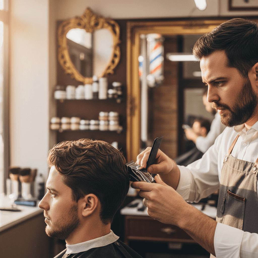 Corte de cabelo profissional realizado na BarbeariaJF